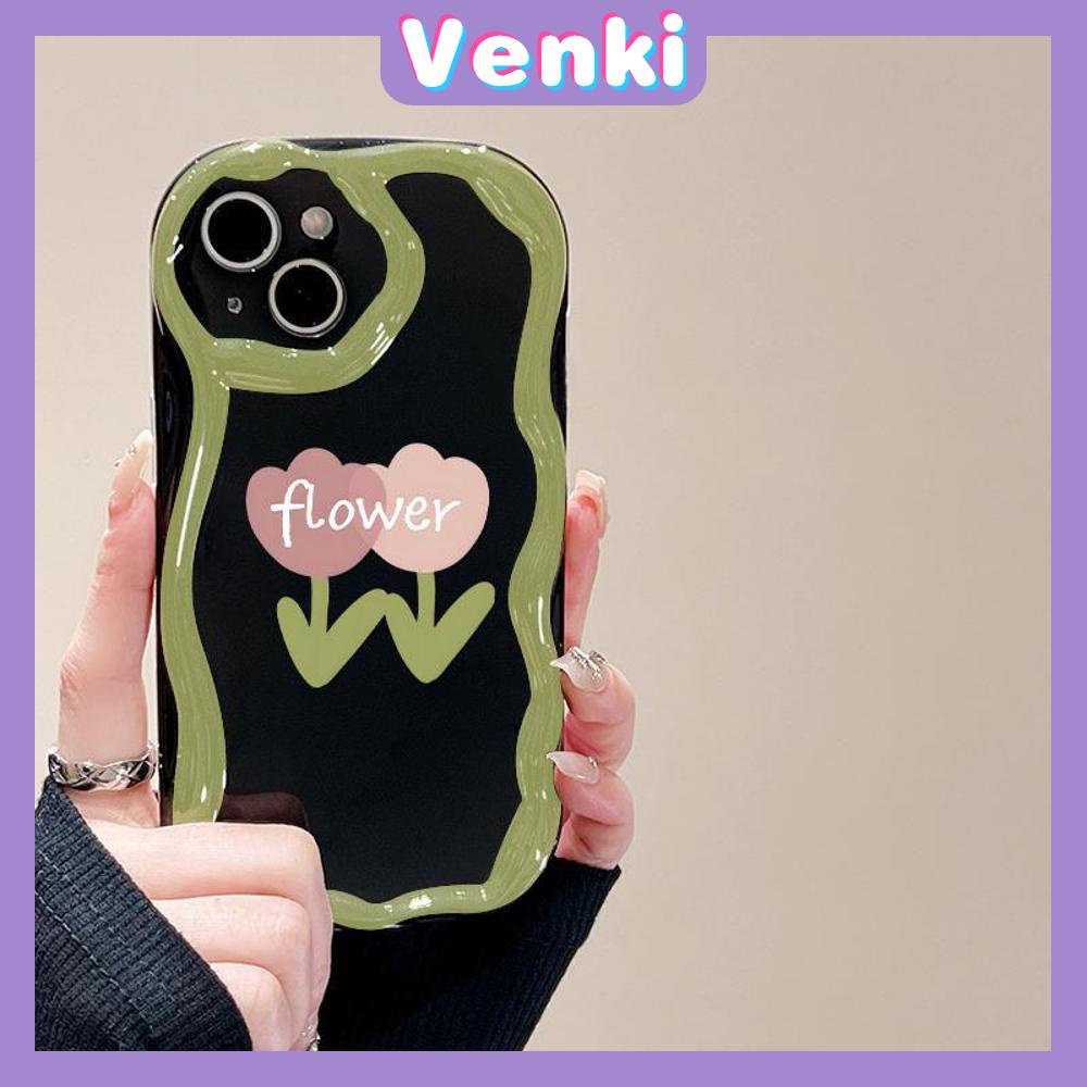 VENKI - For iPhone 11 iPhone Case 3D Curved Edge Wave TPU Airbag Shockproof Camera Cover Glossy Black Flower Compatible with iPhone 14 13 Pro max 12 Pro Max xr xs max 7Plus 8Plus