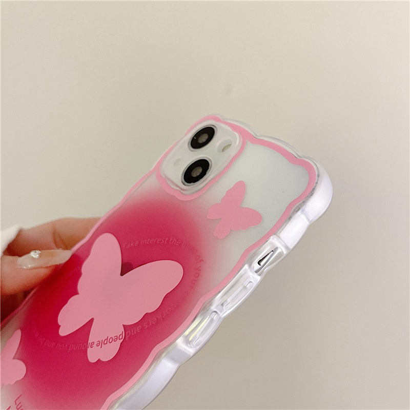 【INS Wave】Pink Butterfly Soft TPU Case HP iP iPhone 11 12 13 14 Pro Max 7 8 + Plus SE 2020 X XS XR Max Girl Woman Clear FTD Casing Apple