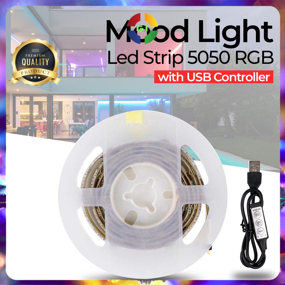 Lampu LED Strip Flexible 5050 RGB IP67 with USB Controller 2 Meter White