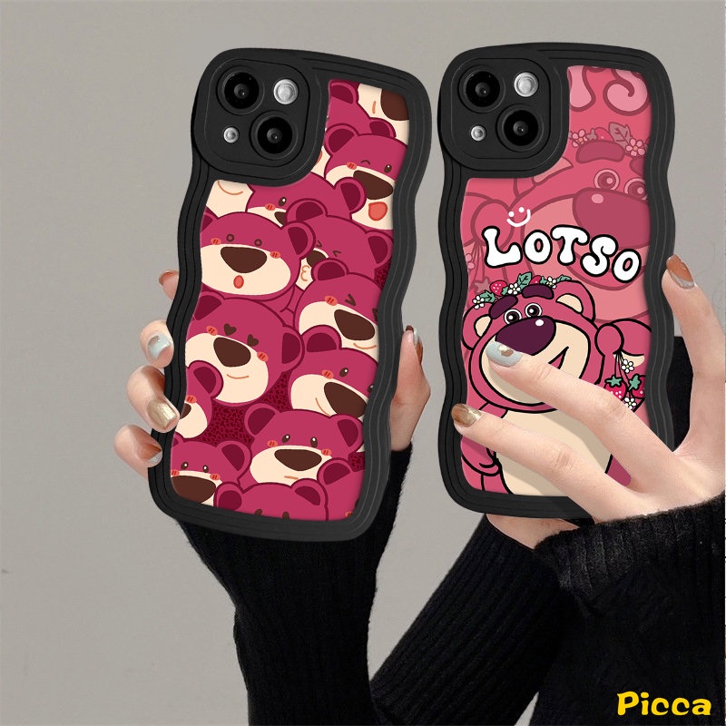 Casing Kartun Strawberry Bear Cute Manyo Untuk Redmi Note 11s 10s 11 9 9s 8 10 Pro Redmi 12C 9A 9 10C 10A 9T A1 9C 10 A1+POCO M3 X3 NFC Pro Mi 11T Pro Soft Tpu Wavy Edge Sarung