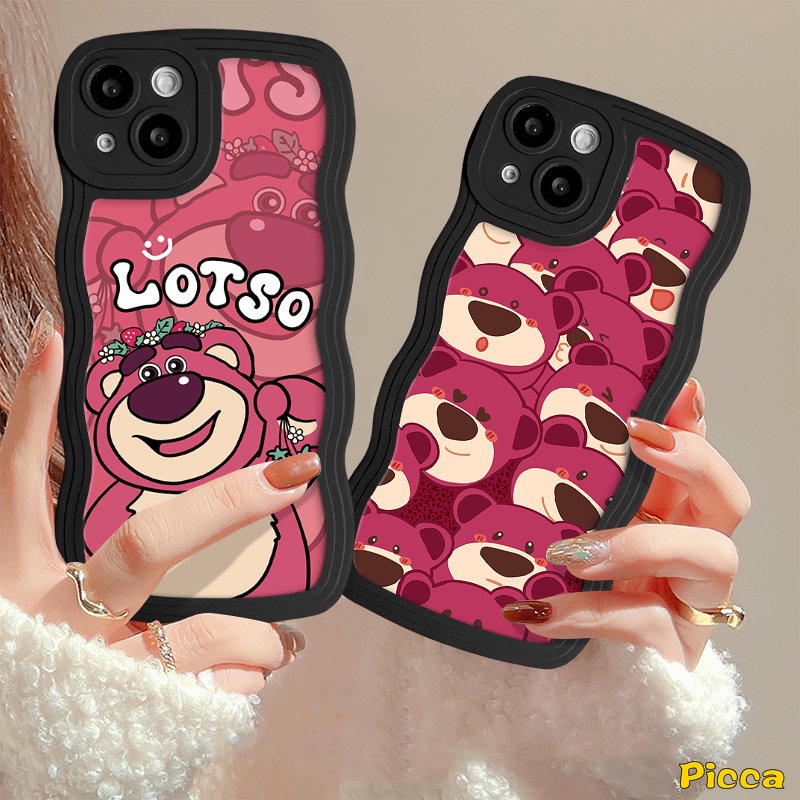 Casing Kartun Strawberry Bear Cute Manyo Untuk Redmi Note 11s 10s 11 9 9s 8 10 Pro Redmi 12C 9A 9 10C 10A 9T A1 9C 10 A1+POCO M3 X3 NFC Pro Mi 11T Pro Soft Tpu Wavy Edge Sarung