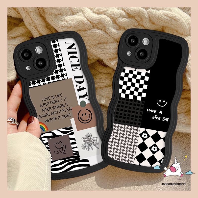 Untuk Infinix Hot 12 10 11 9 Play Note 12 G96 10 Pro Smart 6 4 5 Plus Hot 9 20 10s 12i 10 11s 20s 8 10Lite 12 Pro Wavy Edge Houndstooth Diamond Smiley Lattice Splicing Pattern Case