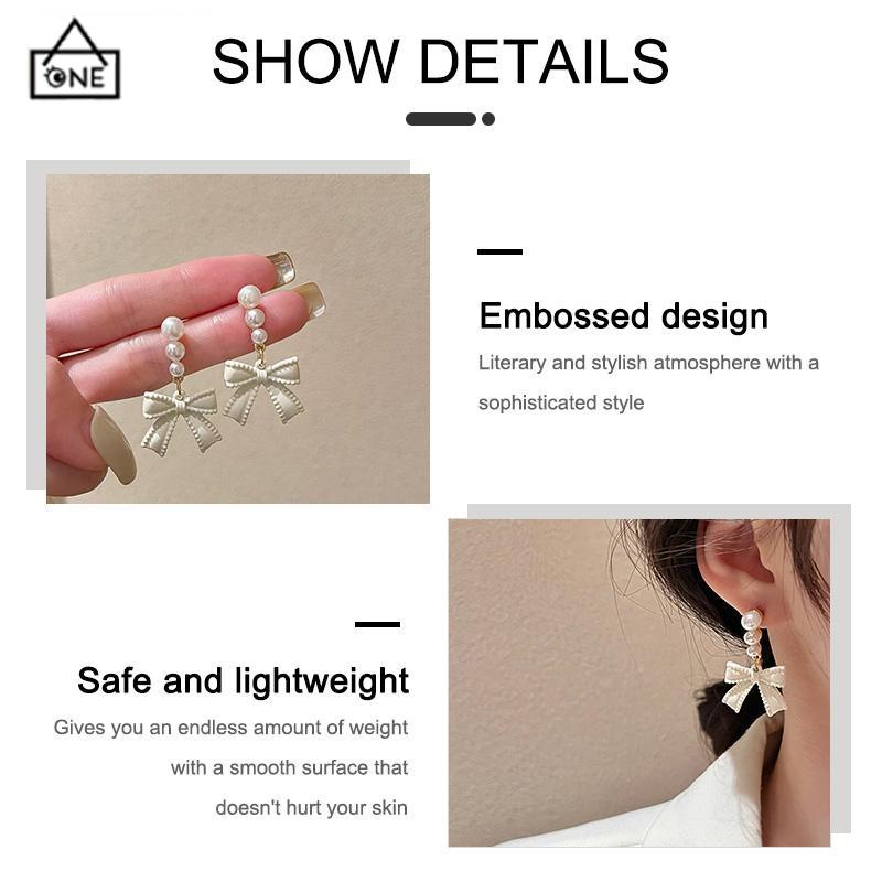 COD❤️Anting S925 Simpul Busur Mutiara Perak Off-white Desain Anting Rasa untuk Wanita -A.one