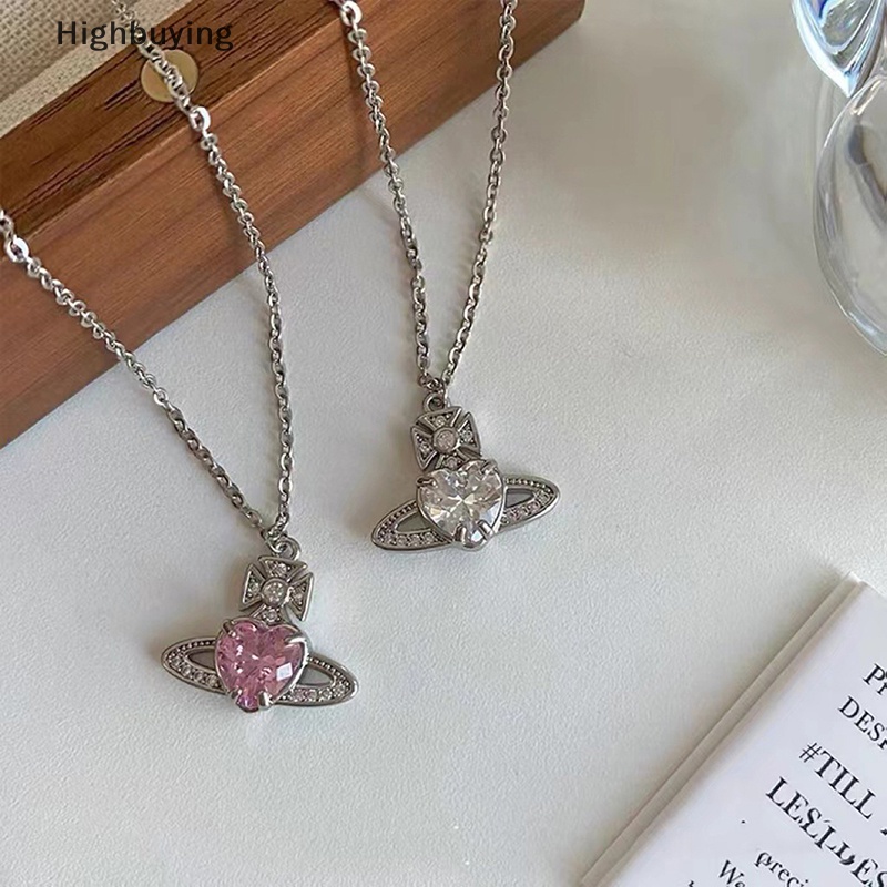 Hbid Fashion Alloy Kalung Hati Zirkon Klavikula Rantai Perhiasan Planet Liontin Kalung Untuk Wanita Gadis Vintage Minimalis Pesta Hadiah Glory