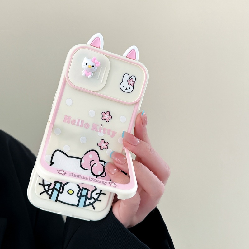 【Push Window &amp; Holder】Star Hello Kitty Doll Soft Silicon Case HP iP iPhone 14 + Plus 12 13 Pro Max 11 Matte FTD Casing Apple