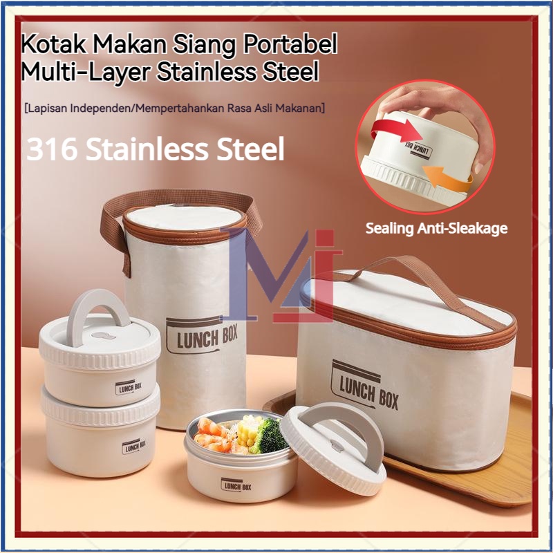 【COD】Round Stainless Lunch Box/Lunch Box Kotak Makan Siang Bento/Kotak Makan Siang 316 Stainless Steel Lunch Box