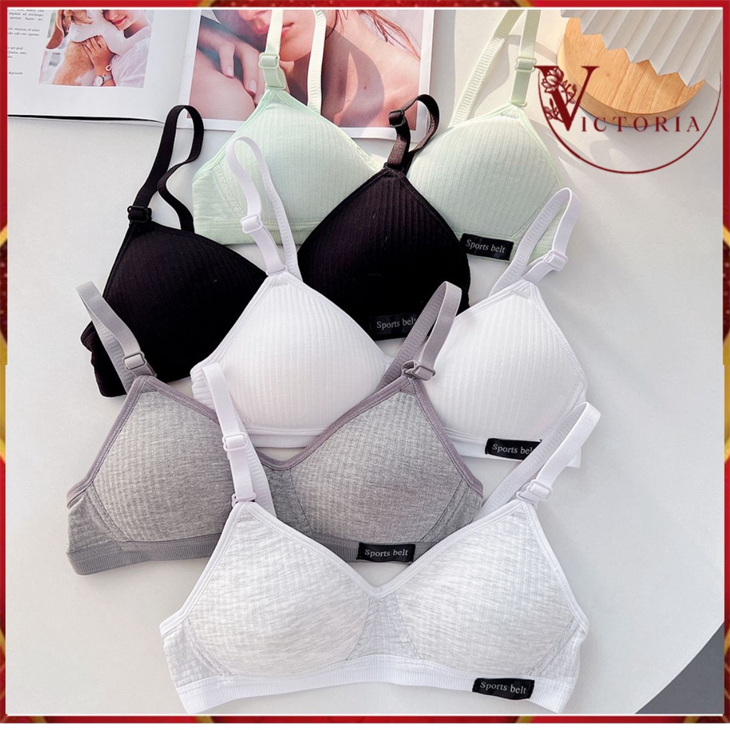 Victoria BH Bra motif garis lurus Push Up Style Senam Zumba Yoga Pakaian Dalam Wanita Import 9037