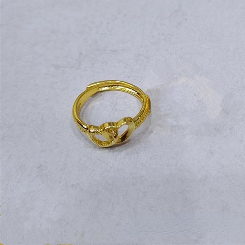 Cincin Cinta Hati Ganda Tiga Dimensi Emas Sederhana Untuk Wanita Kesederhanaan Pembukaan Cincin Perhiasan Hadiah Anniversary Kekasih