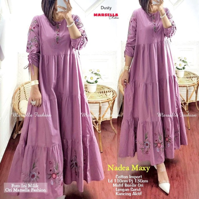 Nadea Maxy wanita muslim gamis wanita bahan katun  bordir