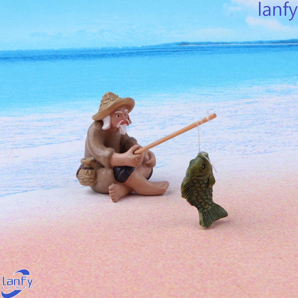 Lanfy Resin Figure Indah Desain Unik Jiang Taigong Alat Peraga Pemandangan Pancing Mudah Digunakan Tangki Ikan Lansekap Mikro Lansekap Postur Duduk Ornamen Taman