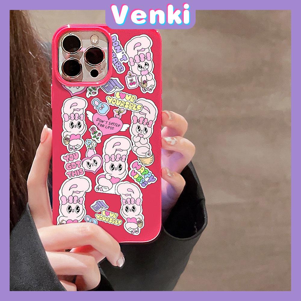 VENKI - For iPhone 11 iPhone Case Red Glossy TPU Soft Case Shockproof Protection Camera Cute Rabbit Sticker Compatible with iPhone 14 13 Pro max 12 Pro Max xr xs max 7 8Plus