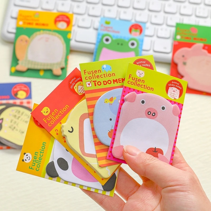 1lembar Kartun Hewan Sticky Notes/Memo Pads Portable Removable/Kertas Nota Perekat Diri Perlengkapan Sekolah Pesan Stiker