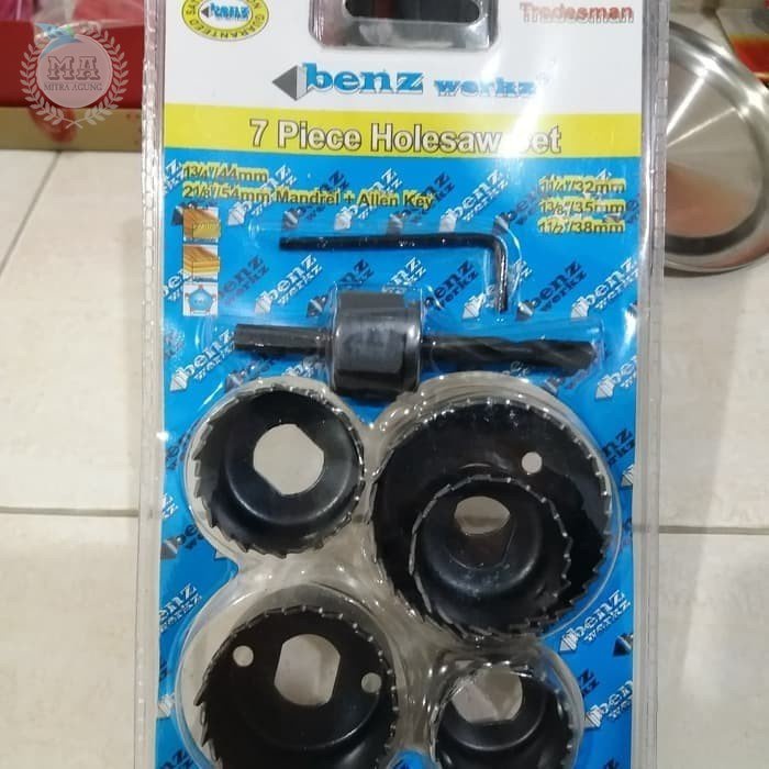 Holesaw Kit Hole saw Benz Mata bor Kayu Bulat 7 Pcs