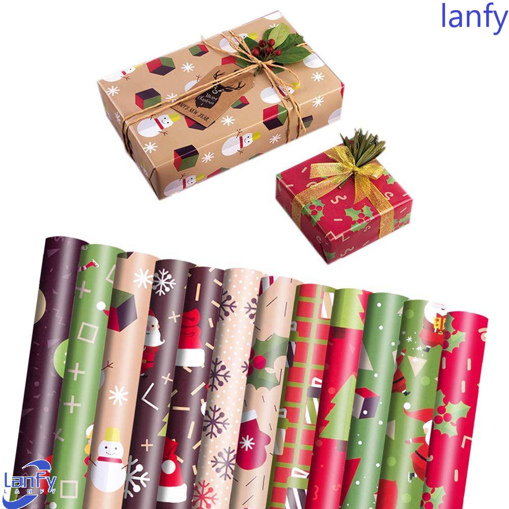 Lanfy Hadiah Wrapping Paper Craft Retro Tahun Baru Santa Claus Kraft Kertas Xmas Pohon Perlengkapan Pesta