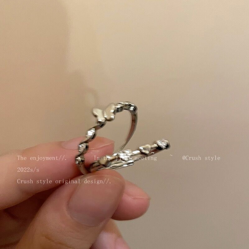 Yeezii Opal Kristal Zirkon Cincin Set Fashion Hati Kupu-Kupu Bunga Pembukaan Yang Dapat Disesuaikan Rings Untuk Aksesoris Perhiasan Wanita