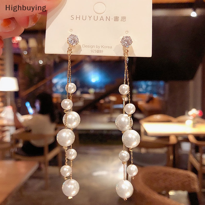 Hbid Perhiasan Korea Elegan Simulasi Mutiara Panjang Menjuntai Anting Untuk Wanita Vintage Putih Bulat Mutiara Pernikahan Anting Hadiah Glory