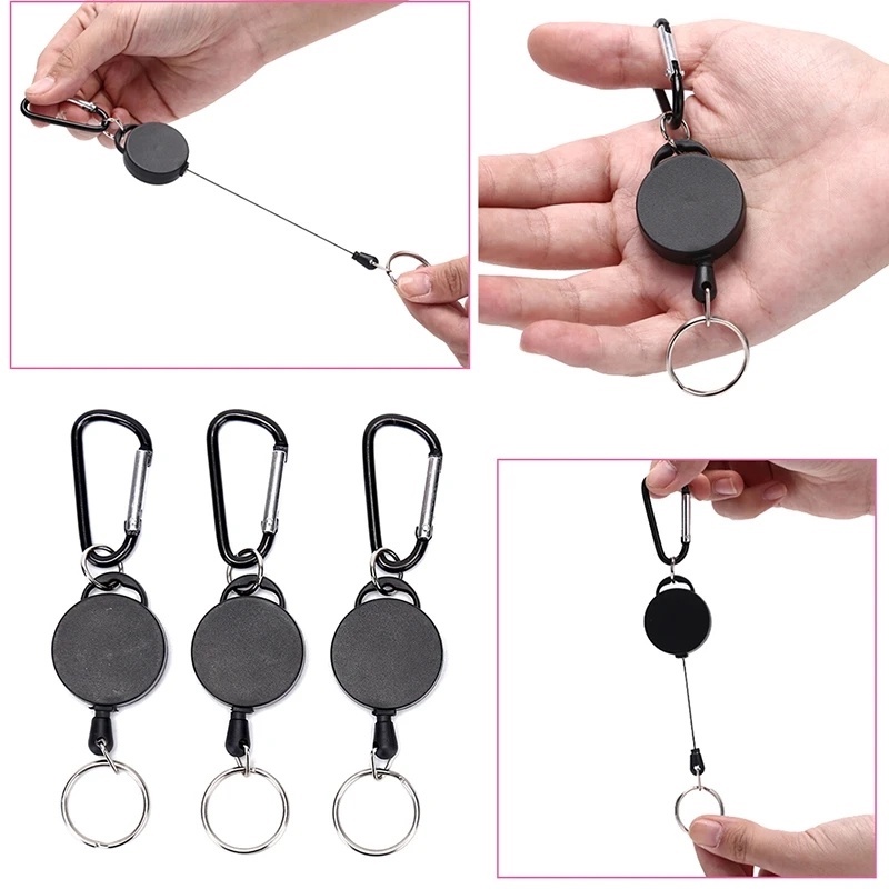 Tempat Gulungan Lencana Multifungsi Yang Dapat Ditarik/Ring Gantungan Kunci Tarik Kabel Kawat Baja Carabiner/Gantungan Kunci Teleskopik Mini Gadget Luar Ruangan