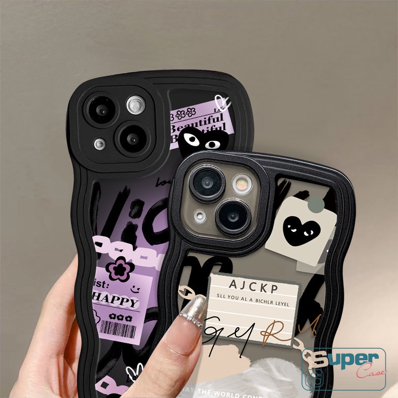 IPHONE Dreamy Love Heart Wavy Edge Back Cover Kompatibel Untuk Iphone11 13 7Plus 14 12 Pro Max XR 6s 6 7 8 Plus X XS Max SE 2020 Ins Graffiti Comme des Garcons Label TPU Soft Case