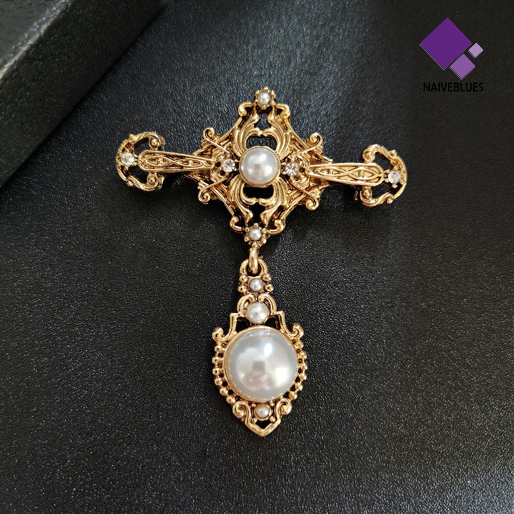 &lt; Naiveblues &gt; Bros Elegan Indah Dekoratif Warna Emas Baroque Mutiara Bros Geometris Untuk