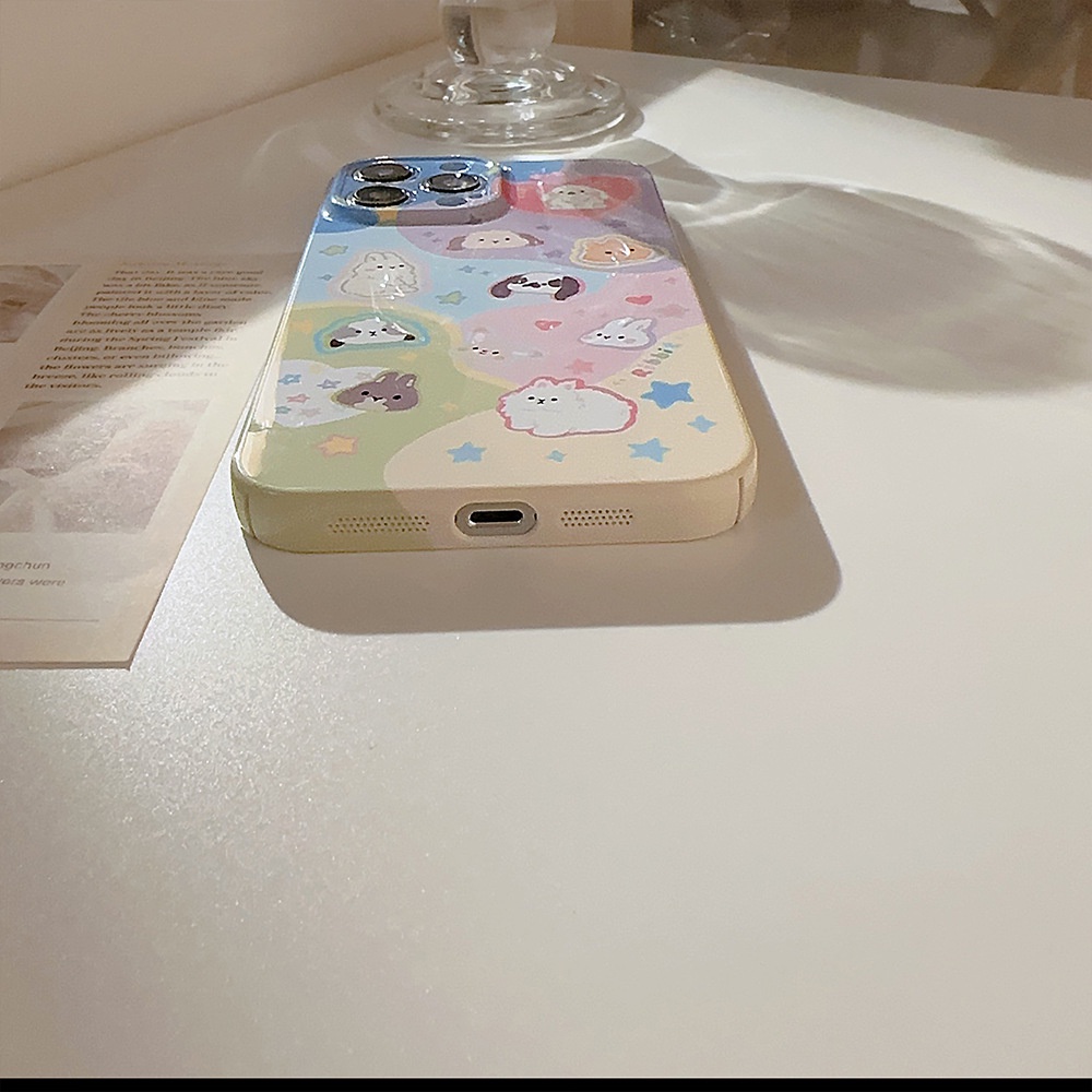 Ins Kelinci Lucu Kartun Hard Shell Film Fotografi Case Untuk Iphone SE 2020 7 /8 Plus 14x XR XM 11 12 13 PRO MAX Casing Cover Pelindung AT0248