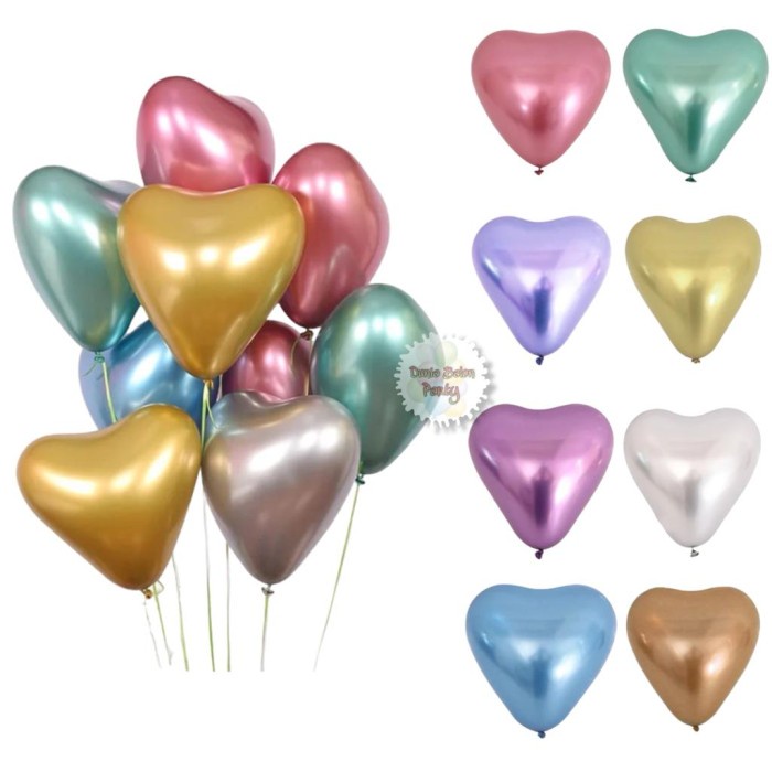 Balon Latex Metalik Chrome Love / Latex Chrome Bentuk Love 12inch