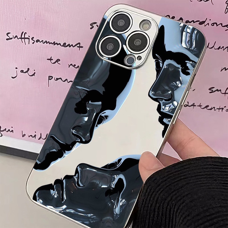 Peradaban Gestures Electroplate Phone Case Kompatibel Untuk IPhone Casing11 14 13 12 Pro Max XS XR X8+7 6S Plus Mini Lembut TPU Silikon Shockproof Cover