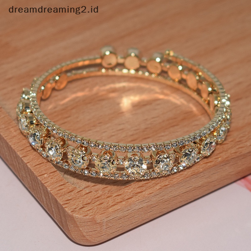 (drea) Fashion Gelang Kristal Untuk Wanita Pernikahan Bangle Perhiasan Tangan Multi-Layer Bridal Rhinestone Bracelet//