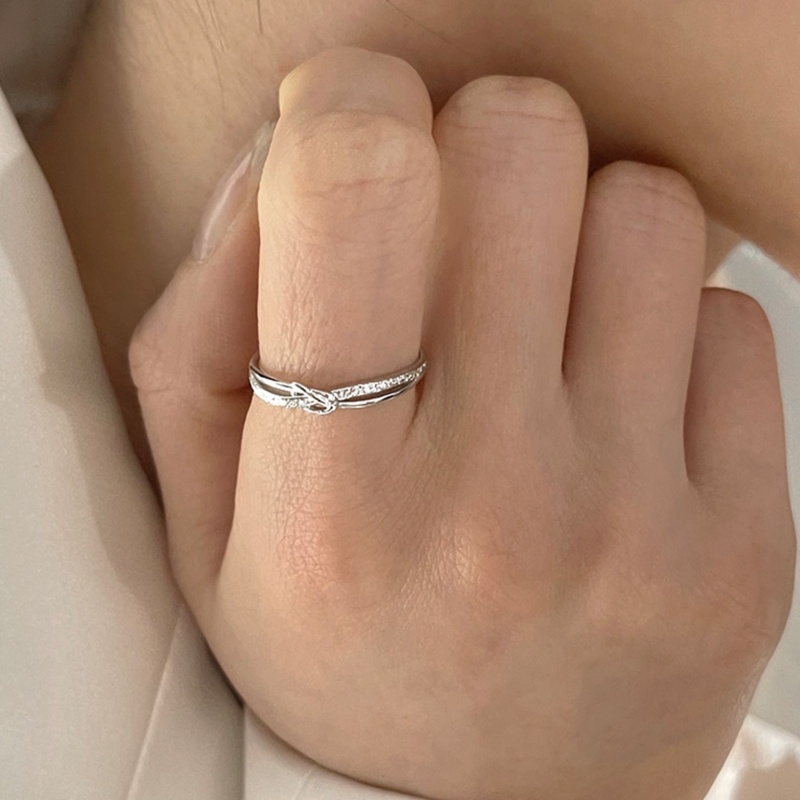 Roselife Korea S925 Perak Cinta Hati Simpul Cincin Untuk Wanita Gadis Minimalis Trendi Geometris Memutar Garis Terbuka Rings Elegan Fashion Jari Perhiasan Hadiah