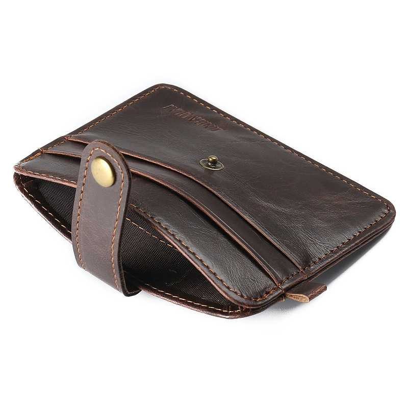 Dompet Kecil Card Holder Kulit dengan Hasp Ring Coklat Tua cocok untuk Kartu Praktis Simpel Travelling