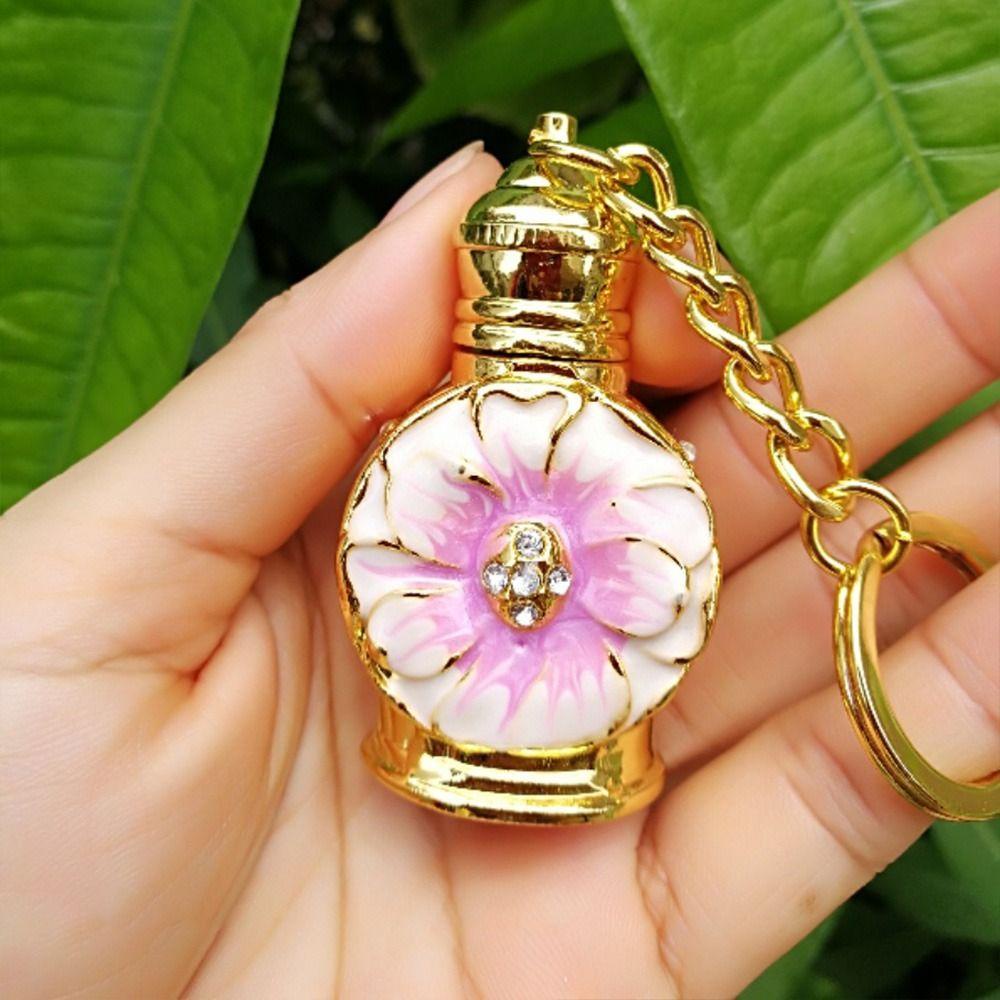 R-FLOWER 3ml Botol Parfum Portable Anti Bocor Liontin Kecil Dekorasi Wanita Dewasa Retro Logam Dengan Gantungan Kunci