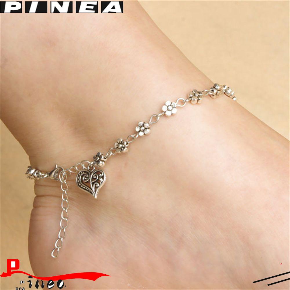 Nanas Gelang Kaki Rantai Hot Selling Feet Ornamen Vintage Jantung Liontin Hollow Plum Wanita Gadis Bohemian Bracelet