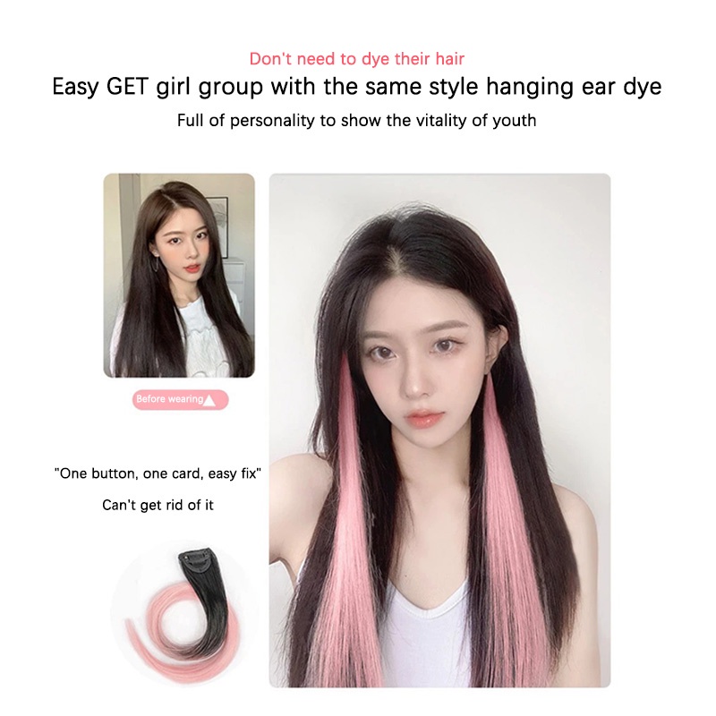 Wig Rambut Palsu Lurus Harian Panjang Warna Gradien Wanita One Piece Wig Sorot Ekstensi Rambut - SG