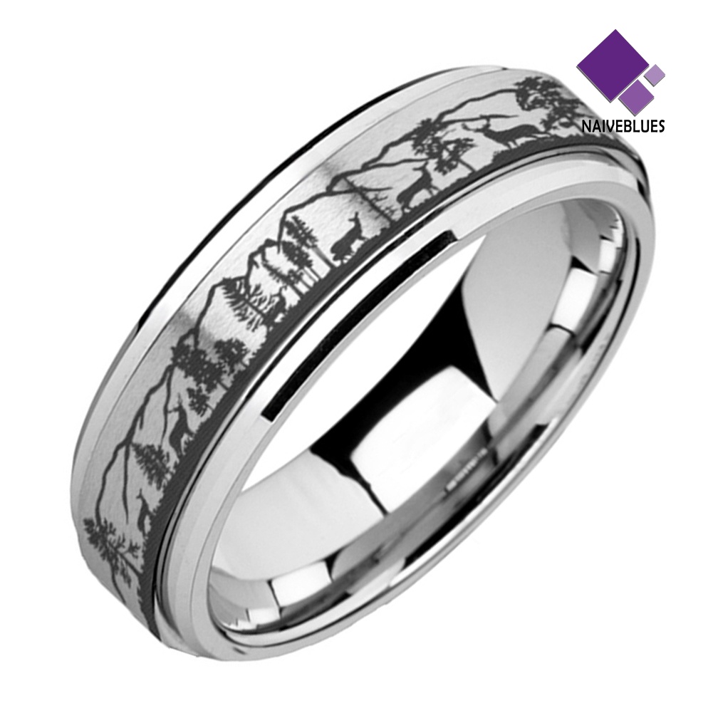 &lt; Naiveblues &gt; Unisex Kreatif Hutan Stray Deer Print Cincin Titanium Steel Rotatable