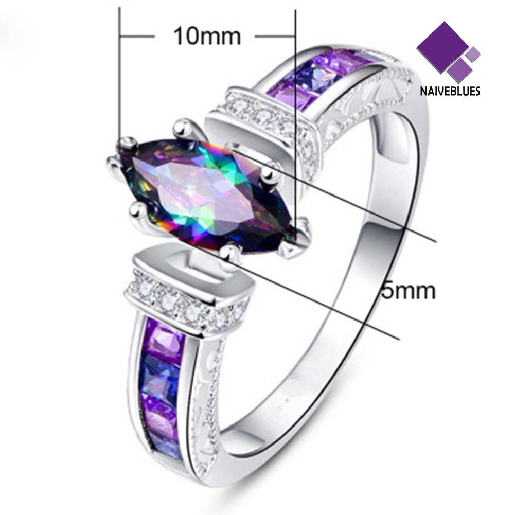 &lt; Naiveblues &gt; Wanita Fashion Multicolor Marquise Cut Cubic Zirconia Hias Jari Perhiasan