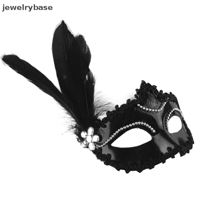 [jewelrybase] Masker Mutiara Bulu Halloween Pesta Masquerade Putih Hitam Masker Mata Butik