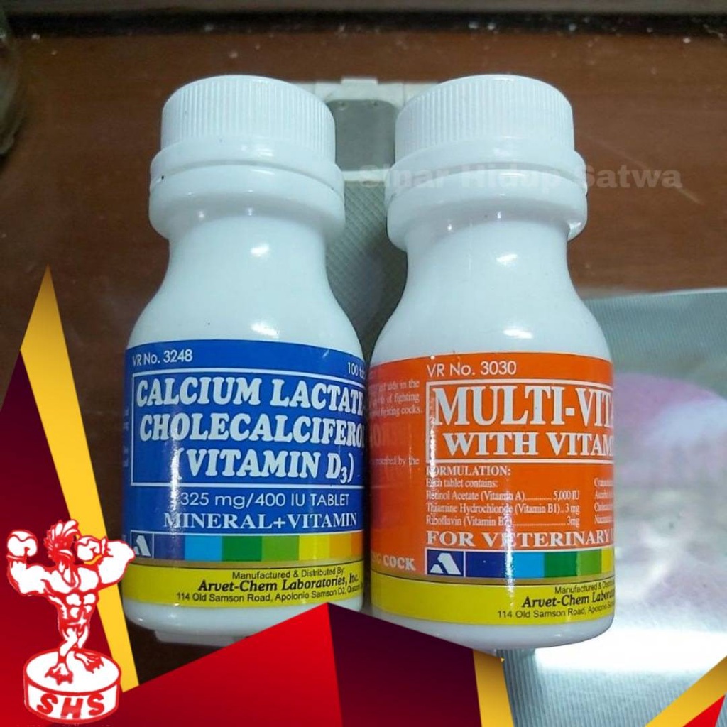 JUAL CALCIUM LACTATE MEMENUHI MINERAL KALSIUM AYAM BURUNG KUCING ANJING CHOLECALCIFEROL ECERAN 1 TAB