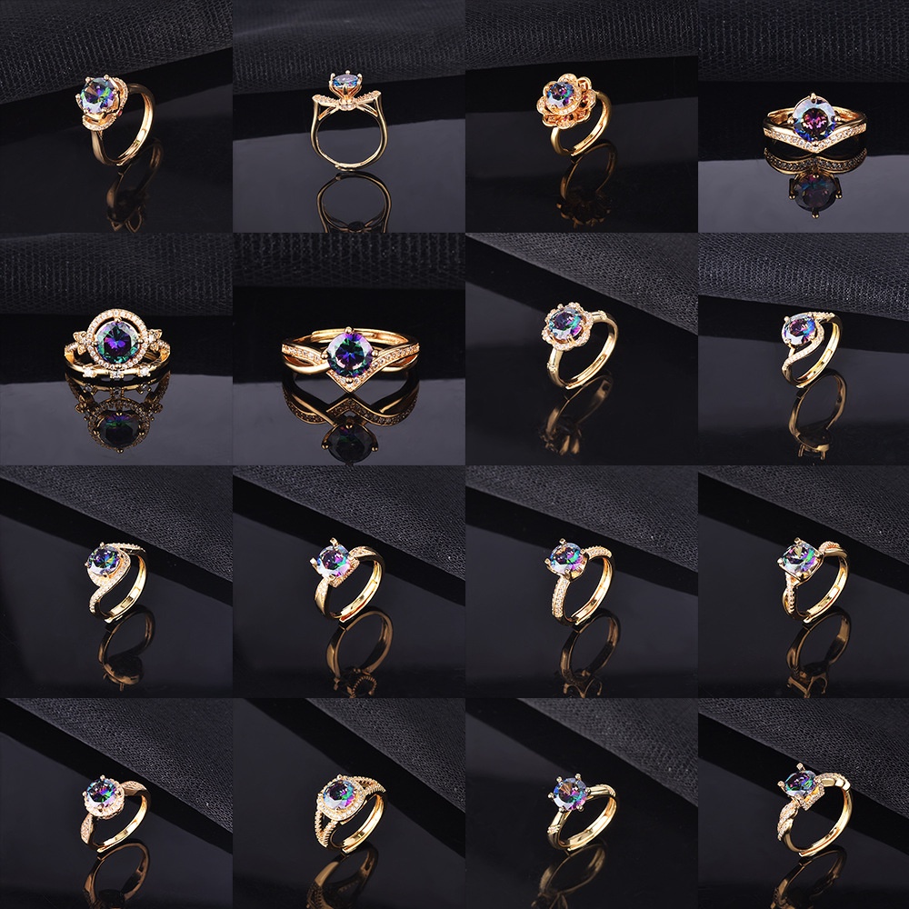 Aksesoris Perhiasan Fashion Goldkingdom Ready Stock Cincin Laser Warna-Warni Dengan Delapan Hati Dan Delapan Panah.