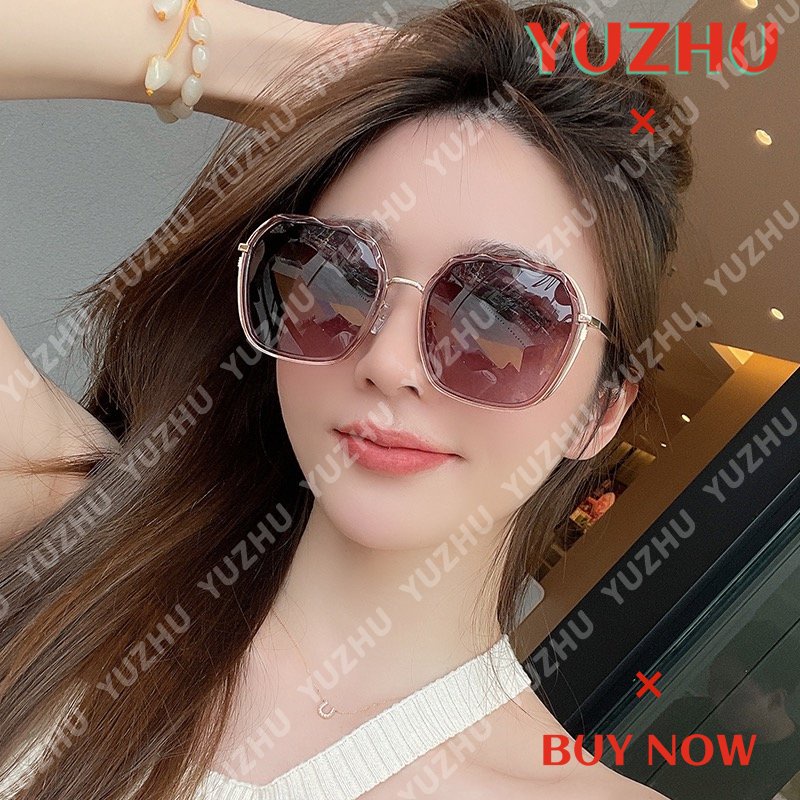 (YUZHU) Kacamata Hitam Gradasi Bingkai Logam Fashion Korea Untuk Wanita INS Gaya Oversized Frame Sunshade Sunglasses