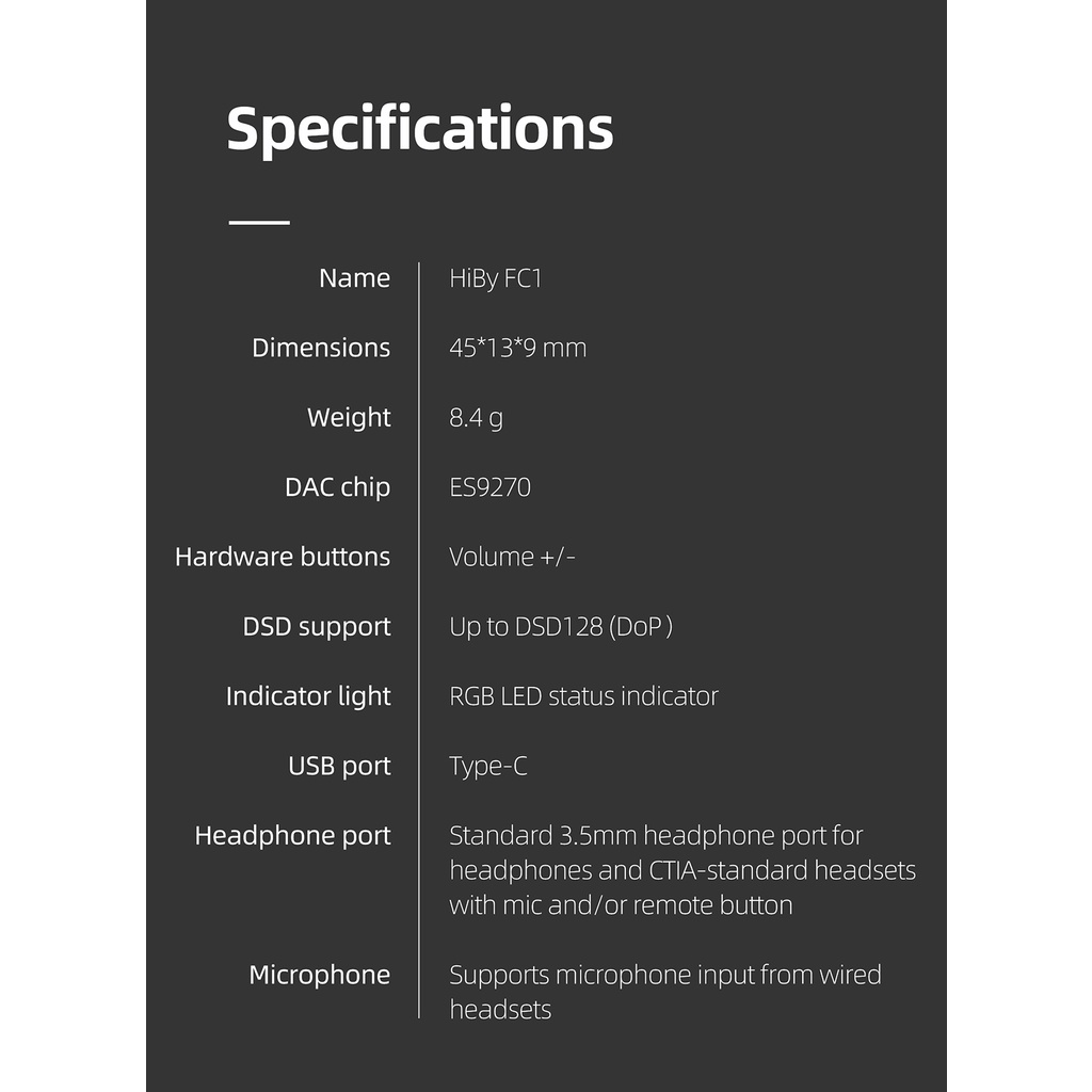 Hiby FC1 Portable USB DAC Decoder Audio Headphone Amplifier AMP HiFi DSD SE Output Untuk Android Win10 Smartphone PC