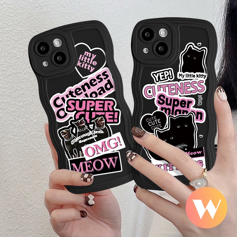 Casing Kartun Kucing Anjing Keren Untuk Redmi Note11 8 9s 11s 9 10s 10 Pro Redmi 10C A1 9 9A 12C A1+10 9T 10A 9C Mi 11T Pro POCO M3 X3 NFC ProIns Trendy Sticker Label Wavy Edge Sarung Soft Cover