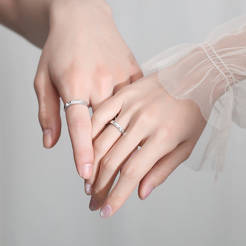 Shanmeng Sea Oath Couple Ring Sterling Silver Pria Wanita Sepasang Niche Desain Lingkaran Polos Matahari Bulan Pasangan Cincin Hadiah