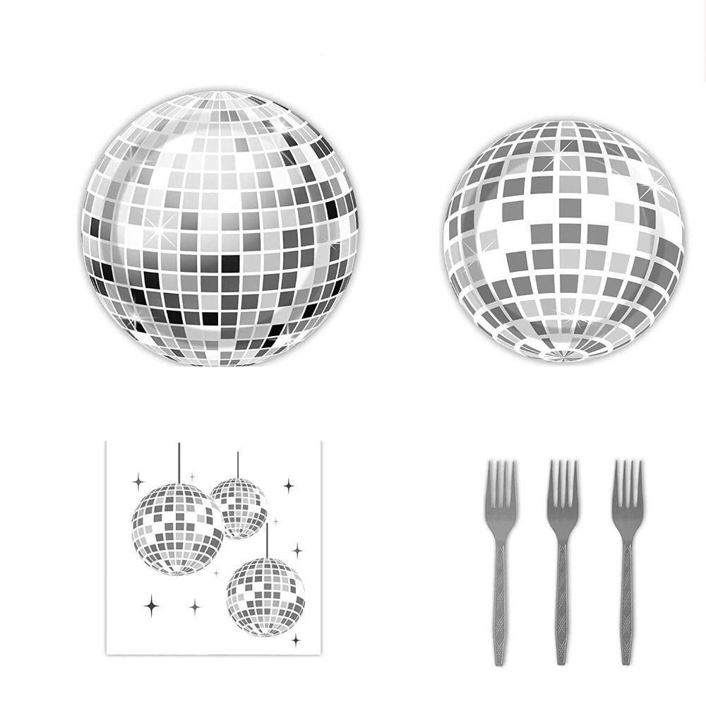 Populer 80pcs Peralatan Makan Pesta Tema Disco 70s Perak Menari Party Decors Piring Kertas Disco