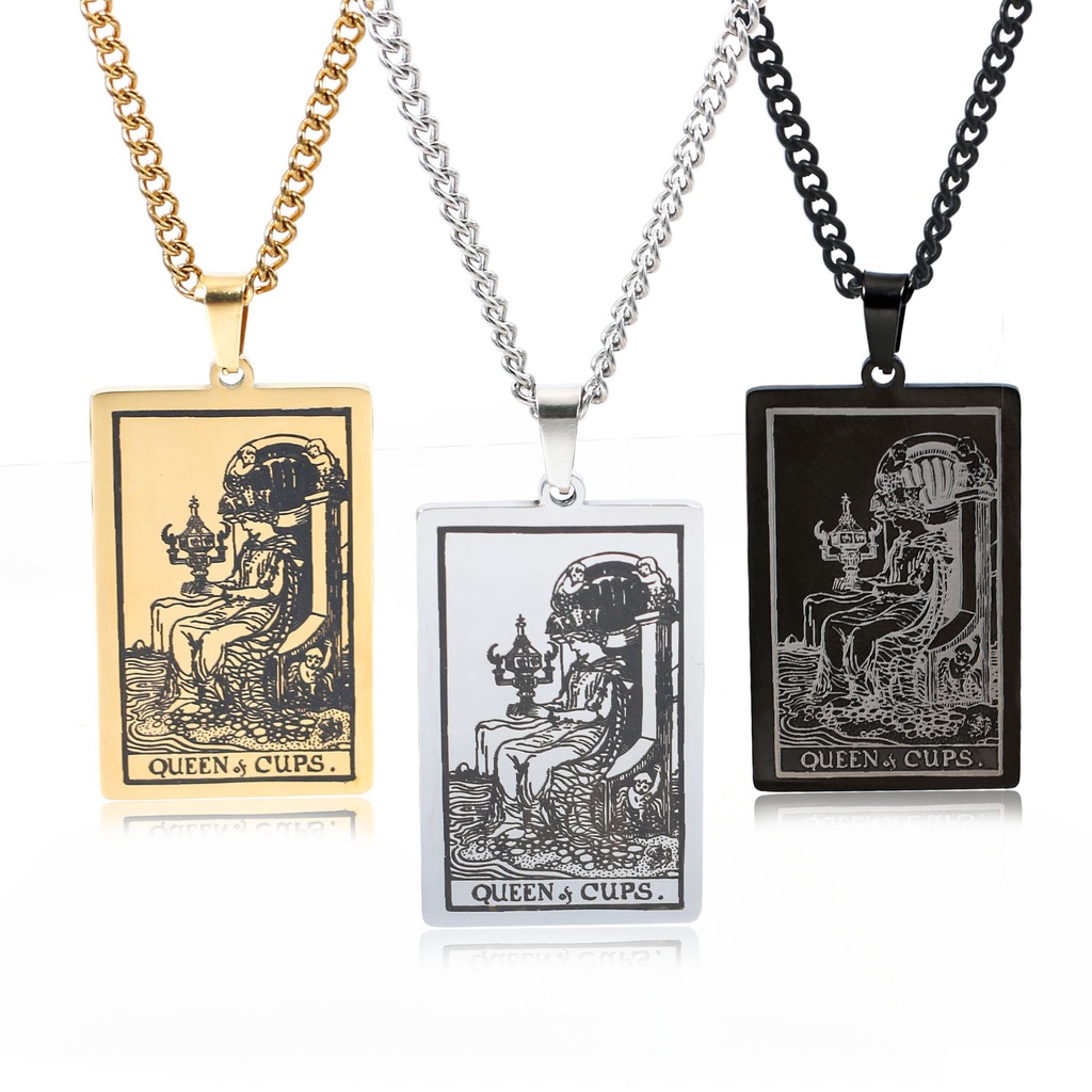 [X C Kalung] Emas &amp; Perak Baru Hip-hop Punk Retro Waite Holy Grail Tarot Queen ​​Kalung titanium Steel Liontin Anti Karat Untuk Pria Dan Wanita Hadiah Liburan Permata