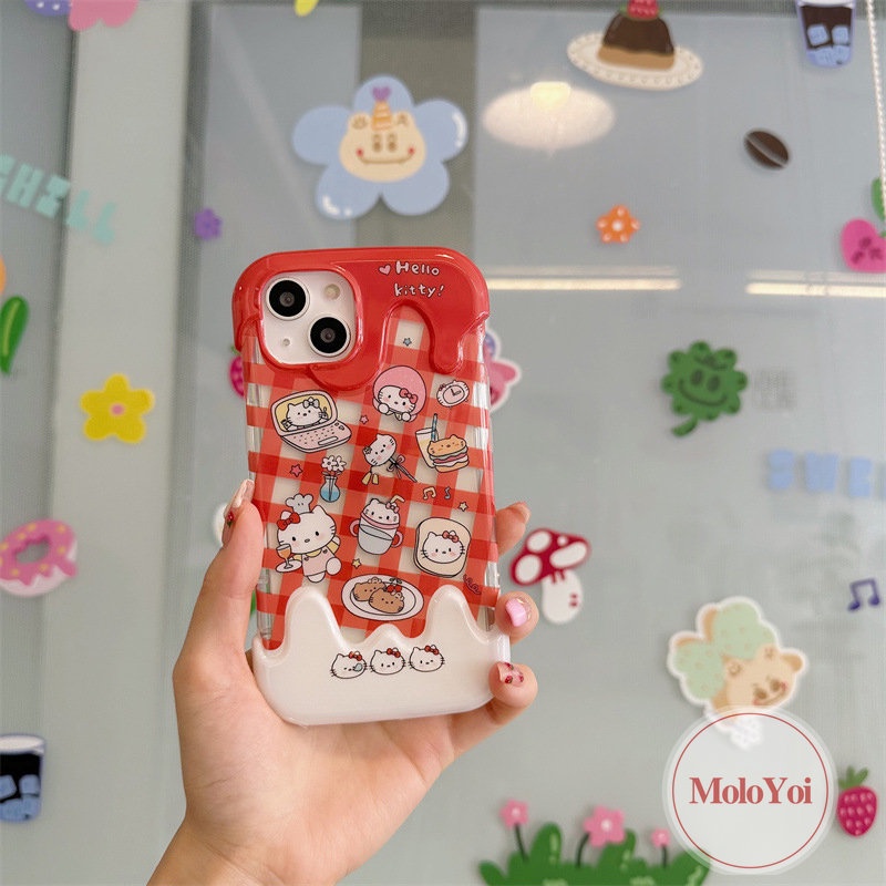 Ins Korea Aesthetic Kartun Kompatibel Untuk IPhone XR XS X Max7 8 Plus 11 13 14 12 Pro Max 7Plus 8Plus SE 2020 3D Ice Cream Lucu Hello Kitty Cat Case Lembut Silicon Penutup Belakang