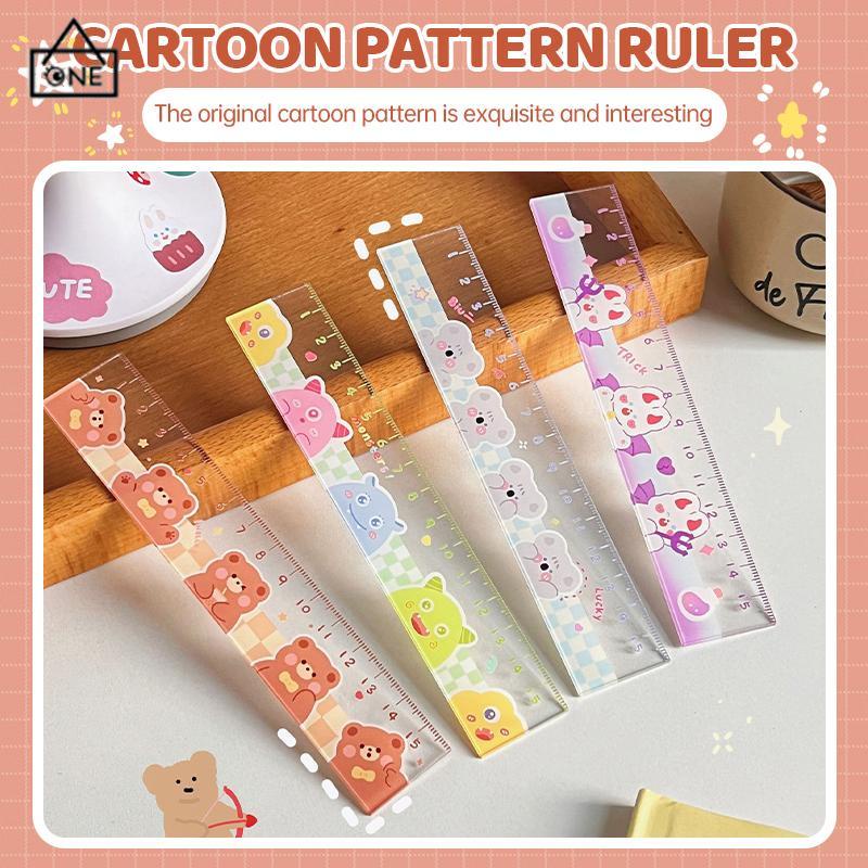 COD❤️15cm Bear Rabbit Ruler Multifungsi Diy Alat Gambar Siswa Kartun Penggaris Double-A.one