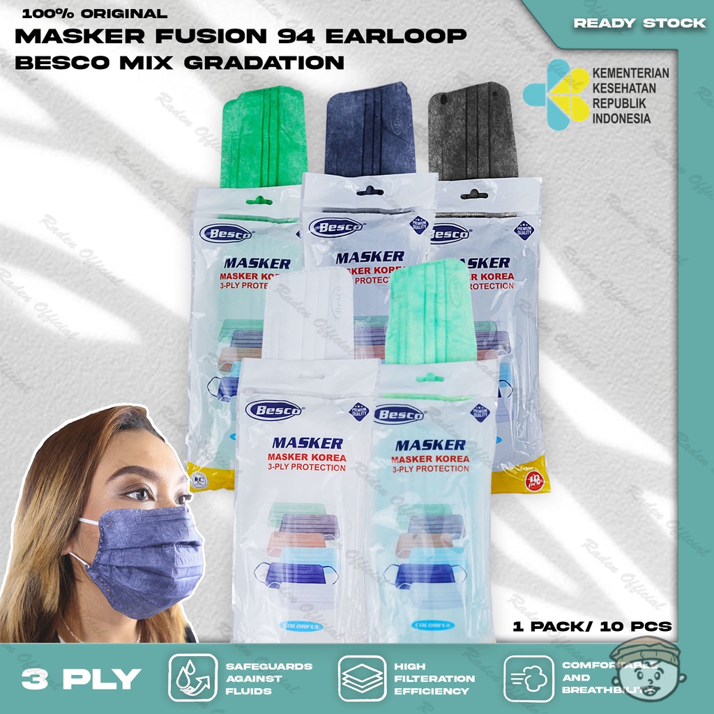 Masker Medis Korea 3Ply BESCO Isi 10Pcs Putih Hitam Abu Warna Earloop Surgical Mask Kemenkes
