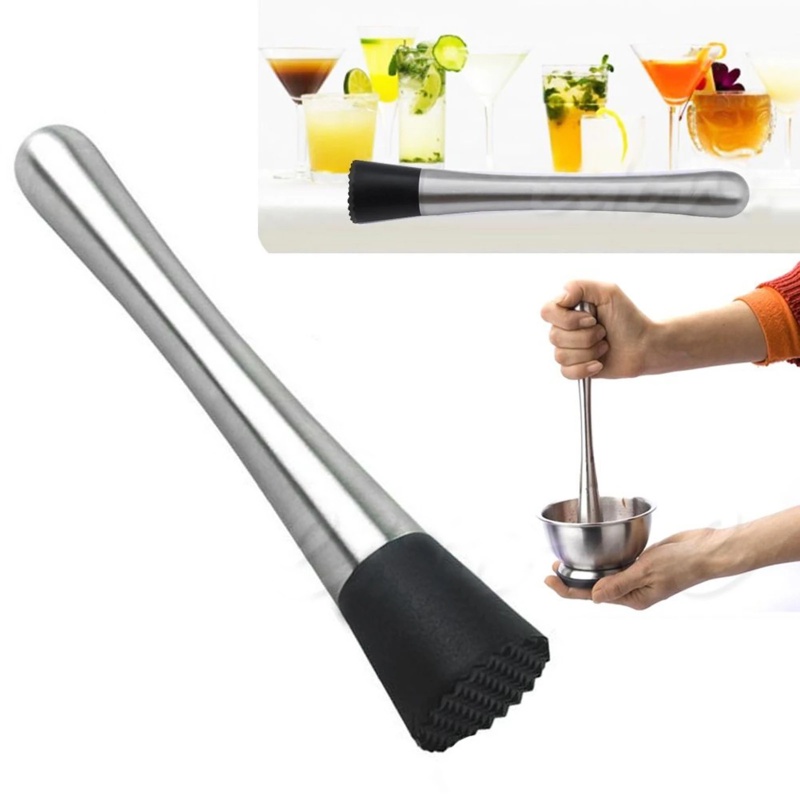 Barware Pecah Es Loli Penghancur Es Pegangan Nyaman Alat Barware Tahan Lama Stainless Steel Tongkat Pencampur Anggur DIY Minuman Muddler Cocktail Stirrer Shaker Ice Crusher