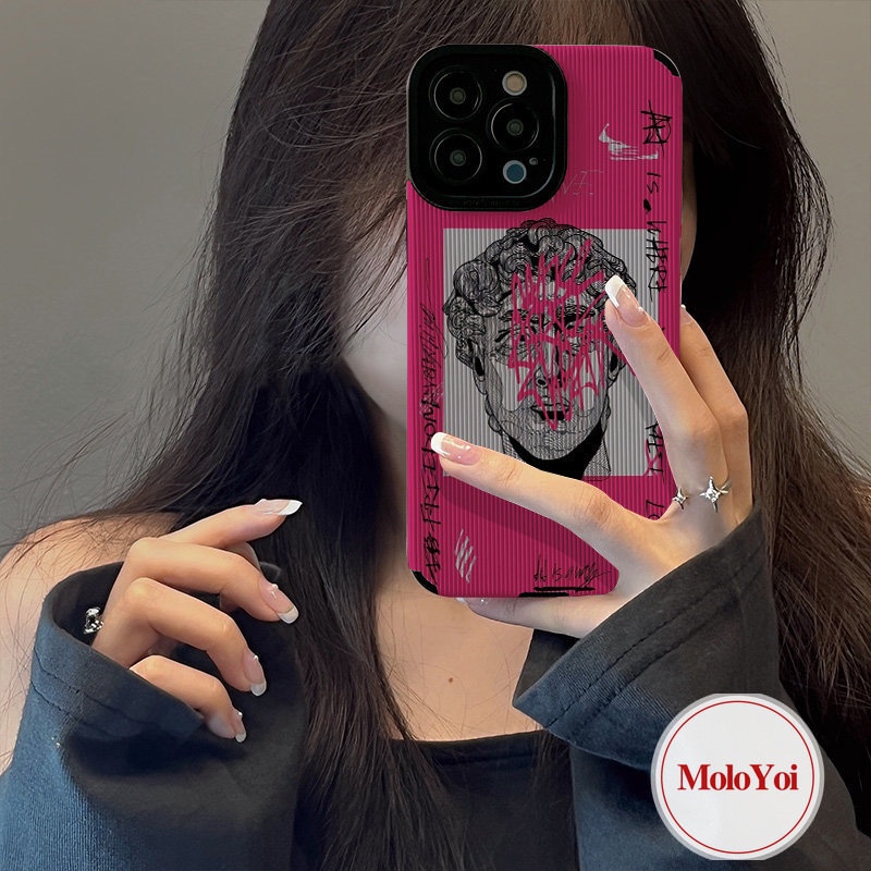 Ins Art Graffiti Great Aesthetic David Statue Case Kompatibel Untuk iPhone XR XS X Max8 7plus 11 13 12 14 Pro Max Lembut Shockproof Silicon Tekstur Kulit Mewah Ponsel Cover