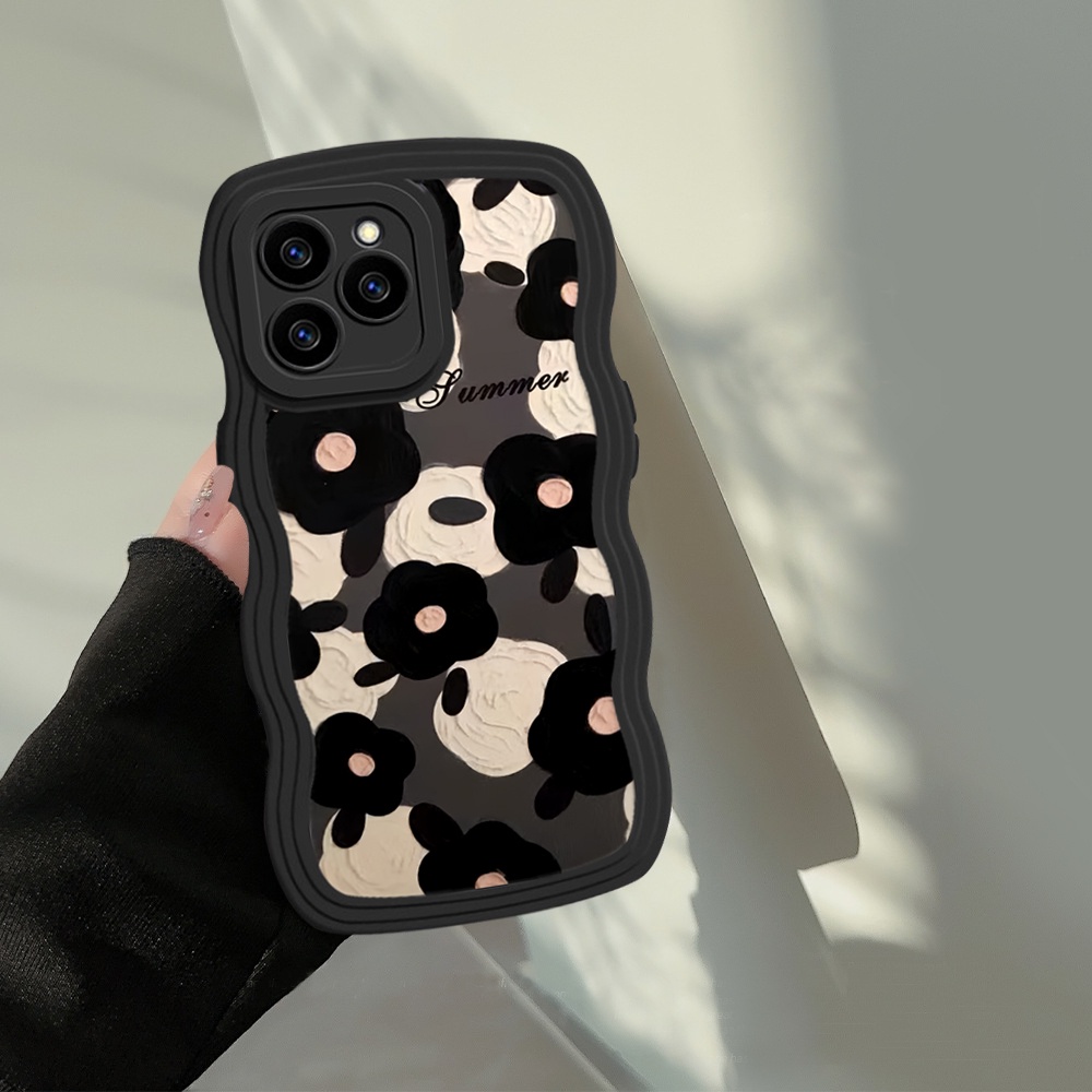 Redmi Note 12 4G Note11 Note11S Redmi 10 2022 10C 10A 9C 9A 9T Note10 Note9 Note8 Poco M5S M3 Pro X3 NFC Redmi A1 A2 Art Cat Minyak Fresh Hitam Ungu Floral Wavy Edge Case BY