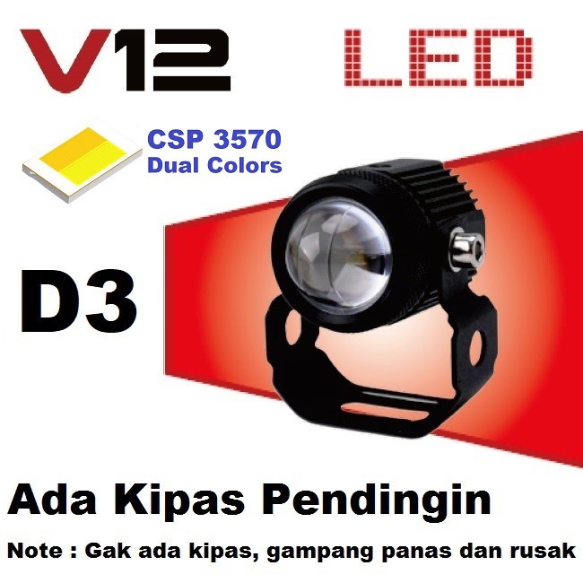 Lampu Sorot Tembak Laser Gun Mini LED V12 D2 D3 Mobil Motor Lasergun - D3-V12, Putih + Putih